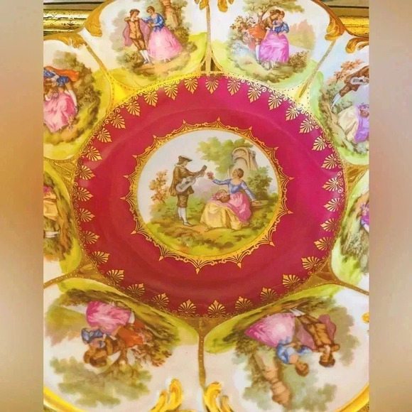 Vintage STW Bavaria 10” Raised Serving Bowl Courting Couples Porcelain Serveware - Picture 6 of 13